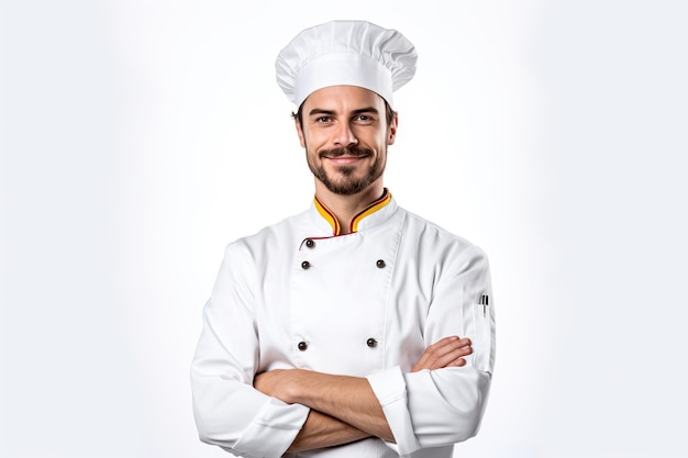 Um chef com os braços cruzados e um sorriso no rosto