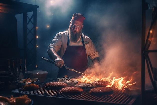 Um chef cozinhando na cozinha