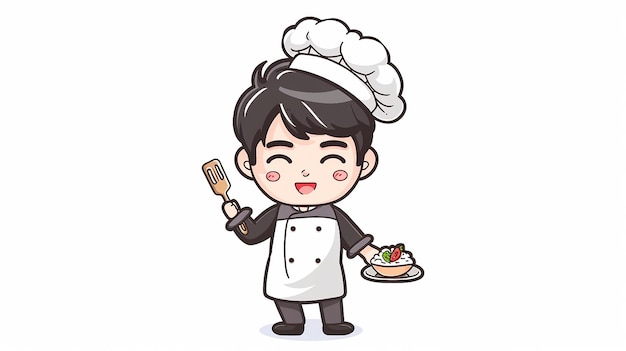 um chef de desenho animado com um prato de comida e um chapéu de chef
