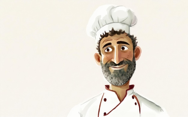 um chef de homem desenhado em ilustrações de restaurante em aquarela de fundo branco geradas por ai