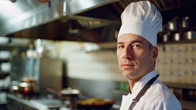 Um chef profissional prepara vários pratos na cozinha de um restaurante caro