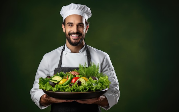Um Chef39s Pride segurando uma salada vegetariana saudável