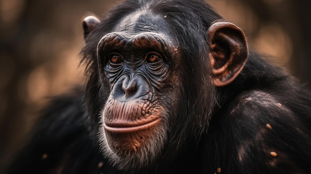 Uma foto de um macaco chimpanzé com boca e nariz