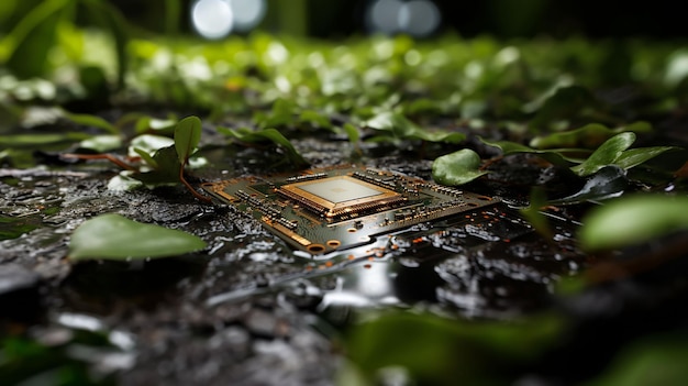 Foto um chip de computador biodegradável feito de materiais orgânicos