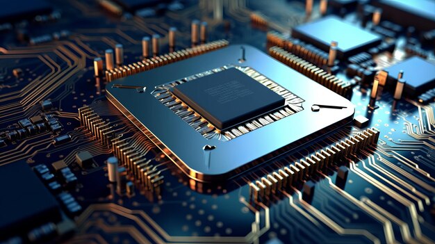 Um chip de processador de computador montado em uma placa de circuito impresso Generative ai