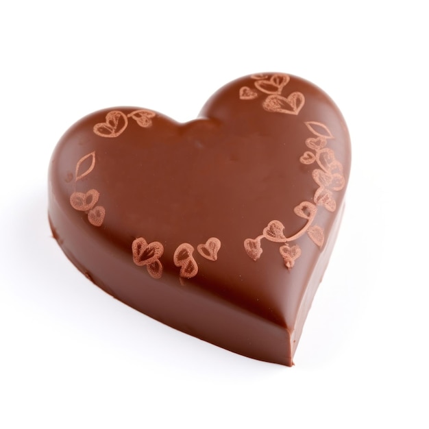 Um chocolate em forma de coração com um desenho nele