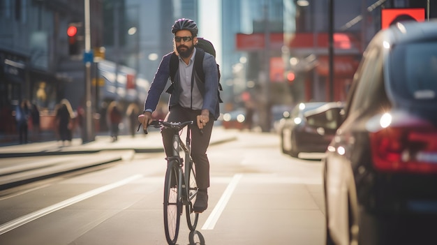 Um ciclista a ir ao trabalho