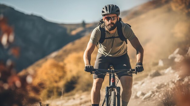 Um ciclista explorando trilhas cênicas