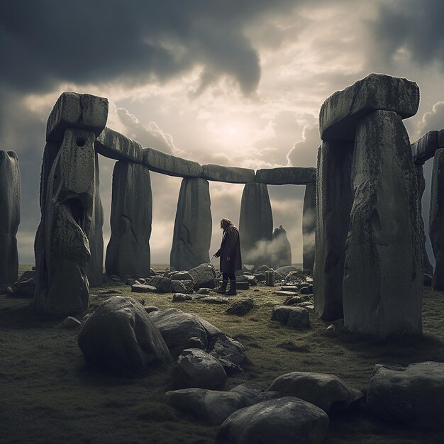 Foto um cientista estuda stonehenge