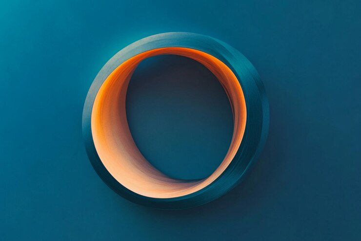 Foto um círculo azul e laranja com um fundo azul com um desenho no meio