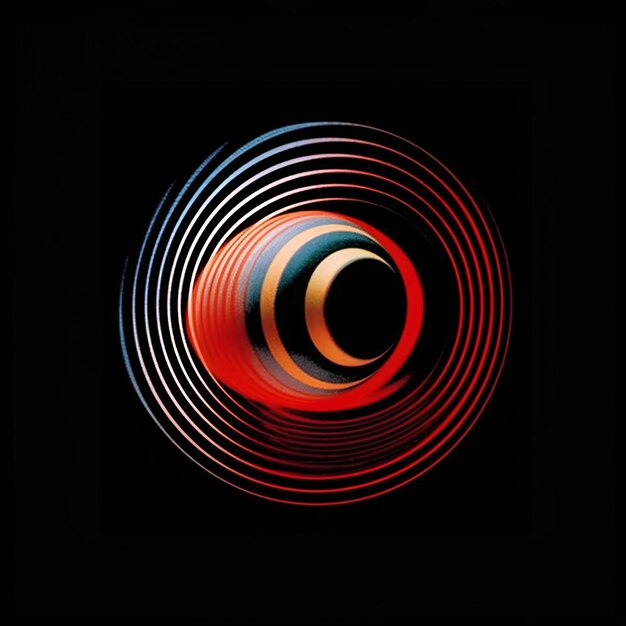um círculo colorido com uma espiral vermelha e azul no meio