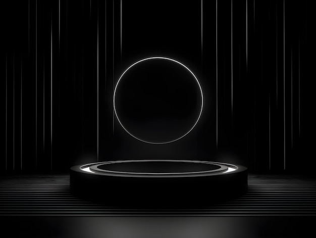 Um círculo com uma luz acesa está iluminado em um quarto escuro.