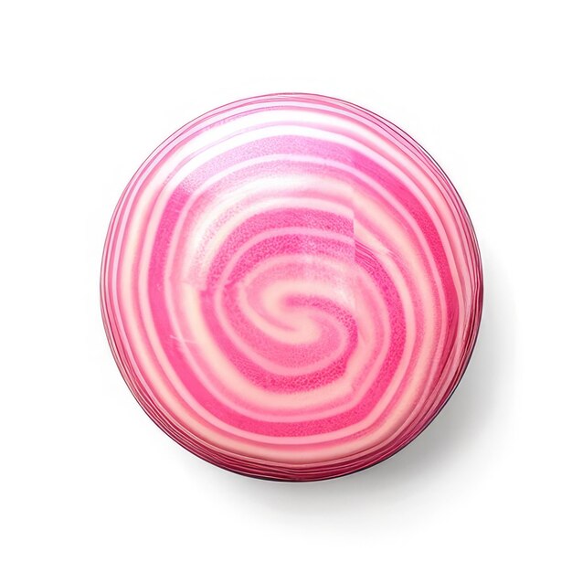 Um círculo rosa e branco com um desenho em espiral.