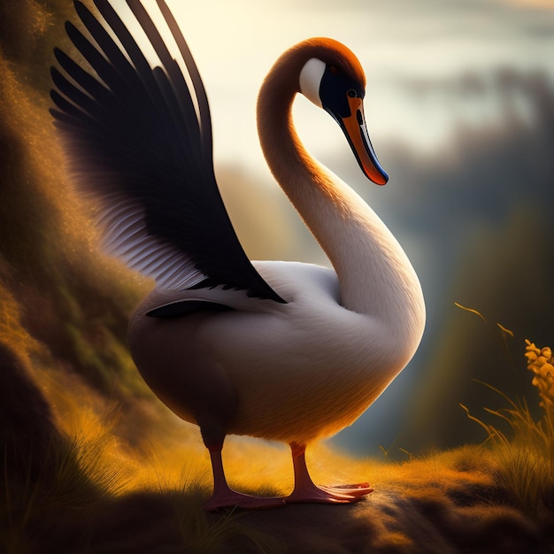 Um cisne com a palavra cisne nele