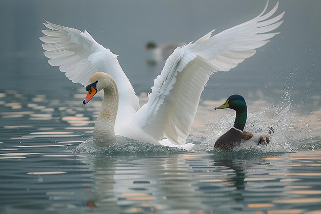 Um cisne com asas grandes