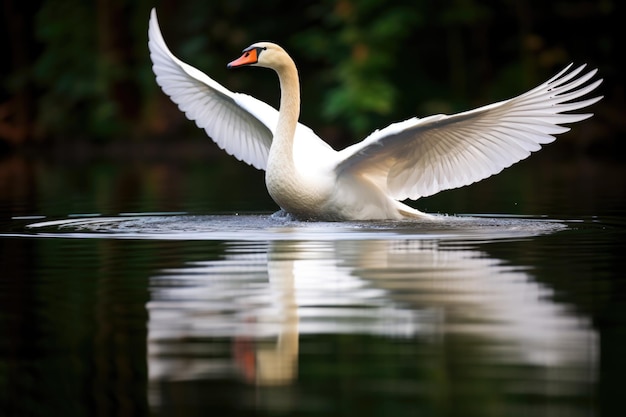 Um cisne deslizando graciosamente através de uma lagoa serena