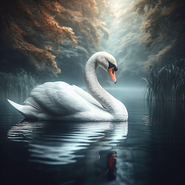 Foto um cisne majestoso e lindo no lago