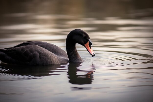 Um cisne negro nadando em um lago calmo