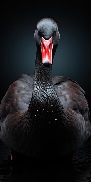 Foto um cisne preto com uma mancha vermelha na cabeça