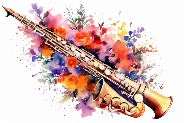 Um clarinete com flores nele