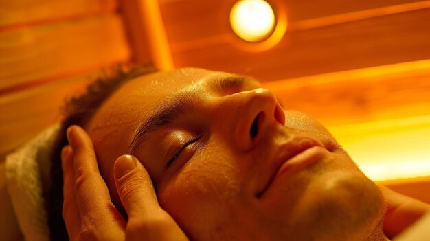 Um cliente recebendo uma massagem de drenagem linfática dentro da sauna como parte de sua terapia naturopática