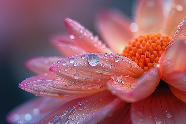 Um close cativante de uma gota de chuva em uma pétala de flor