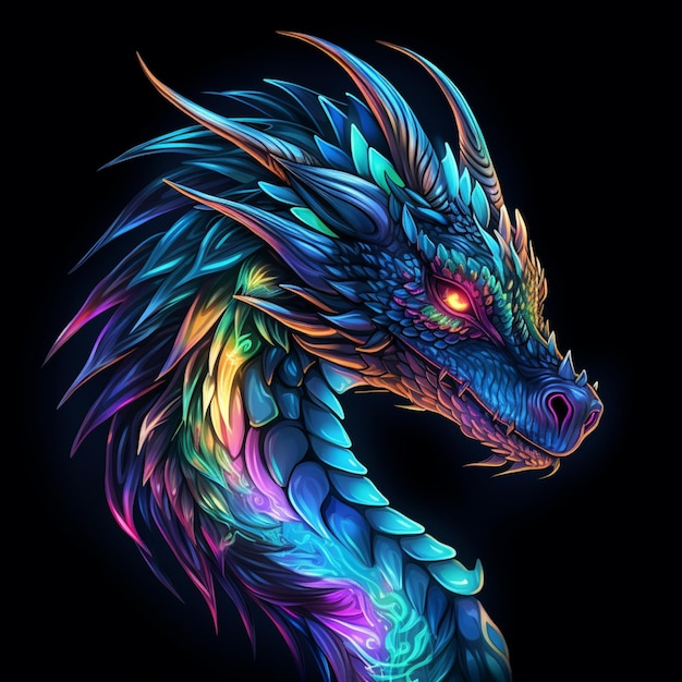 um close da cabeça de um dragão com um olho brilhante gerativo de IA