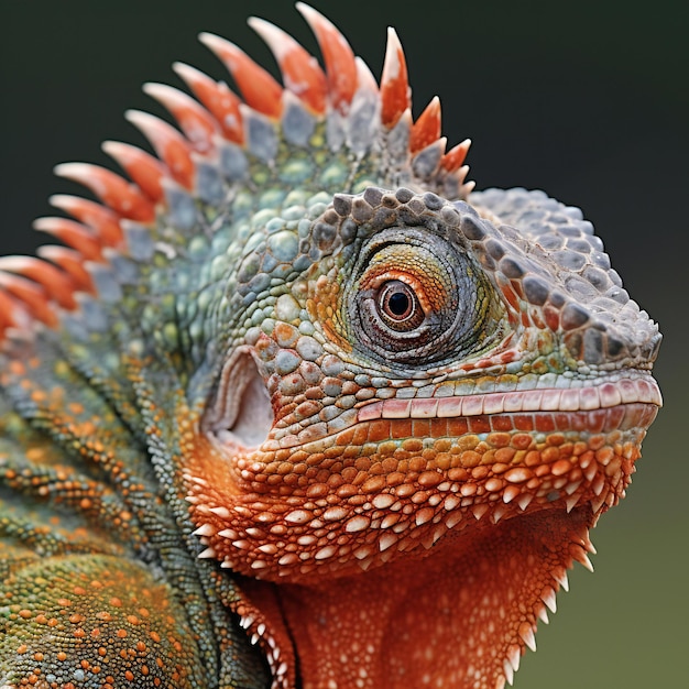 Foto um close da cabeça de uma iguana verde pogona vitticeps