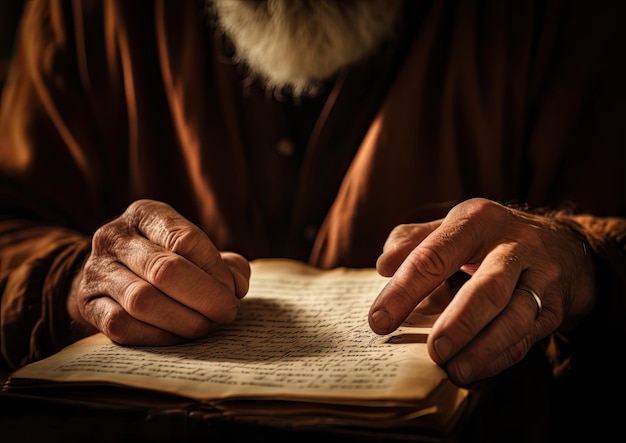 Foto um close das mãos de um ator segurando um roteiro mostrando sua dedicação ao seu ofício.