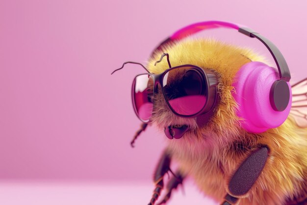 Um close de abelhas usando fones de ouvido