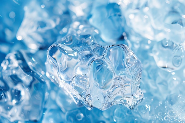Um close de cubos de gelo com gotículas de água