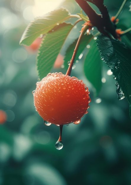 Um close de frutas em árvores