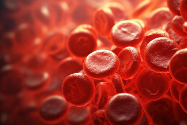 Um close de glóbulos vermelhos humanos