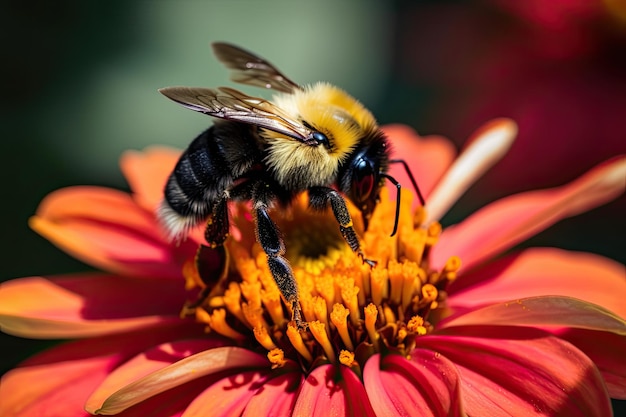 Foto um close de um abelha recolhendo néctar de flores coloridas capturando a vida selvagem beleza natural