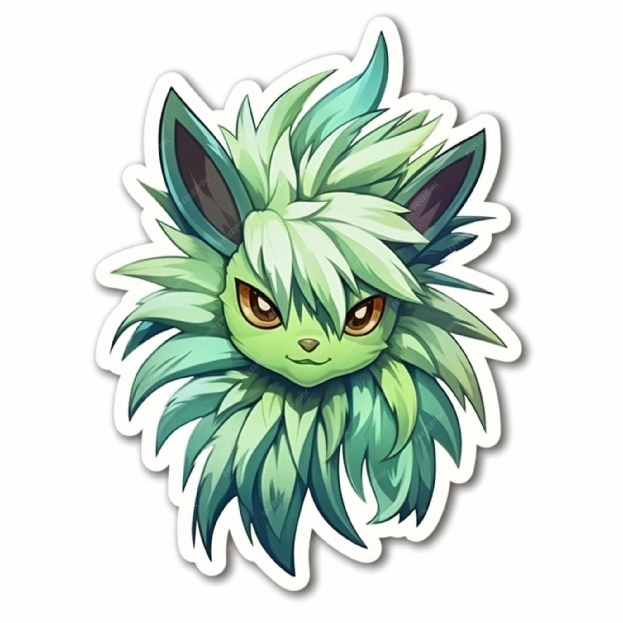 Um close de um adesivo de um personagem pokémon verde e branco generativo  ai