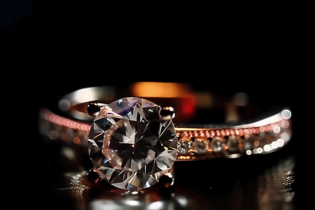 Um close de um anel de diamante brilhante