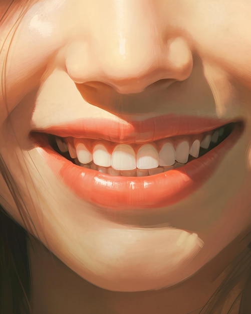 Um close de um belo sorriso com dentes Ilustração Generative AI