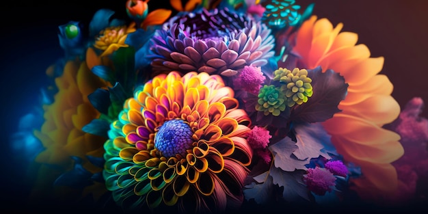 Um close de um buquê colorido de flores Generative AI