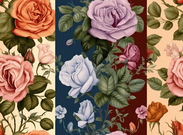 um close de um buquê de rosas de cores diferentes em uma parede generativa ai