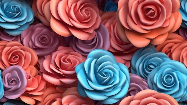 um close de um buquê de rosas de papel coloridas gerativas de IA