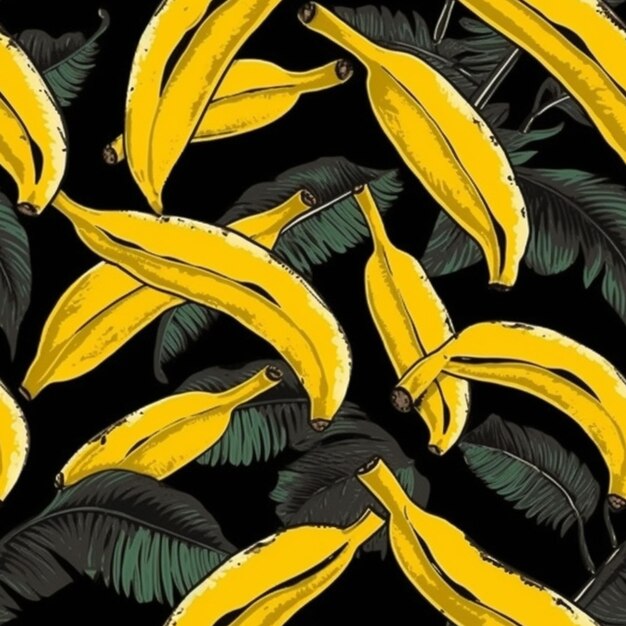 Foto um close de um cacho de bananas em um fundo preto generativo ai