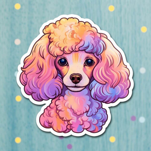 um close de um cachorro poodle com cabelo rosa e azul generativo ai