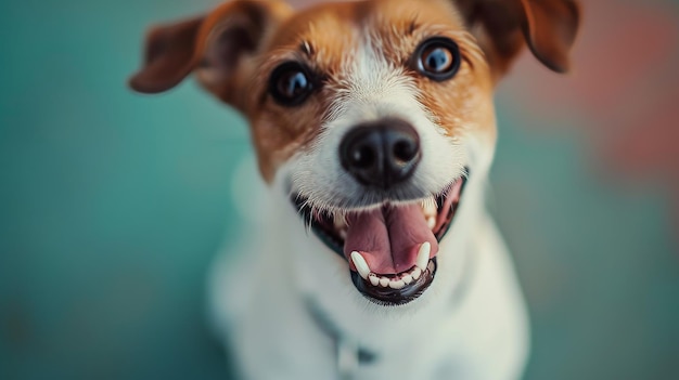 Um close de um cão com a boca aberta