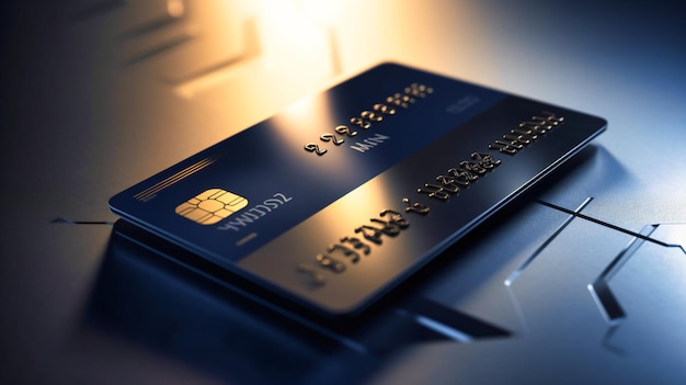 Um close de um cartão de crédito com fundo desfocado