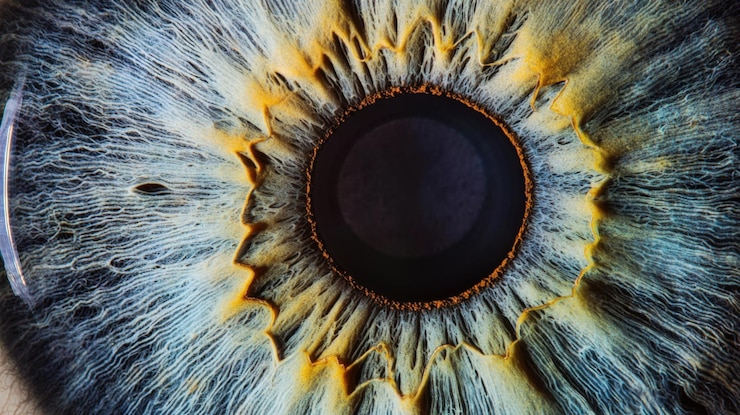 Foto um close de um cativante olho humano revelando detalhes intrincados e cores vivas