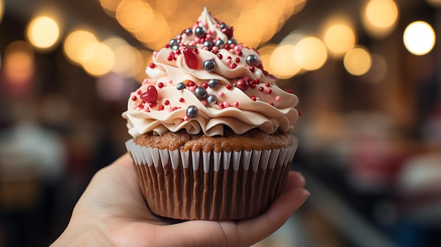 um close de um cupcake com chocolate e chantilly