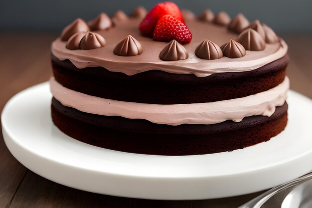 Foto um close de um delicioso bolo de chocolate