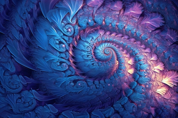 um close de um desenho em espiral com uma IA generativa de fundo azul e roxo