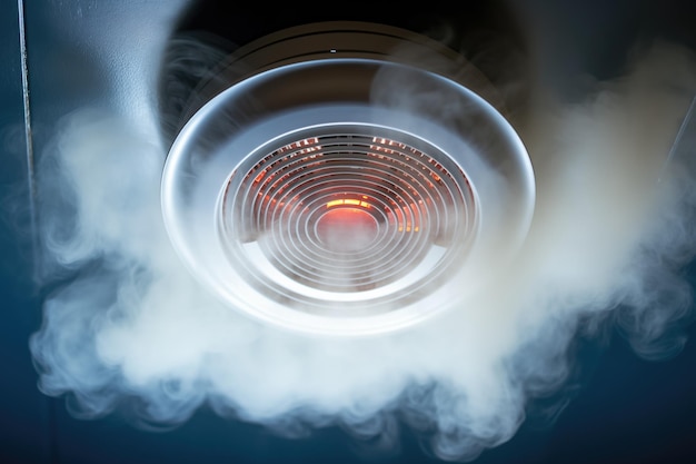 Foto um close de um detector de fumaça no teto
