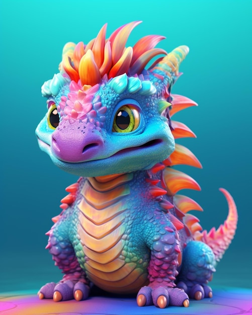 Um close de um dragão colorido com uma IA geradora de moicano brilhante